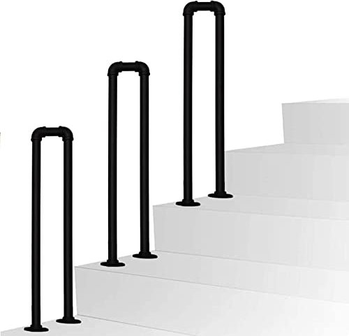 Handlauf Geländer Treppengeländer, Übergangshandlauf für Außenstufen, Handlaufpfosten, passend für 1 Stufe, Außenhandlauf aus Metall und Schmiedeeisen für die Veranda, für Terrassenbeläge, Gartenterr
