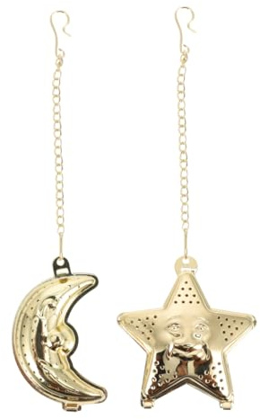 Cabilock 2pcs Stainless Steel Star Moon Shaped Tea Infusers with Chain, Loose Leaf Tea Leak Strainer, Steeper Hanging Filter Tools for for Home Kitchen Office, Golden