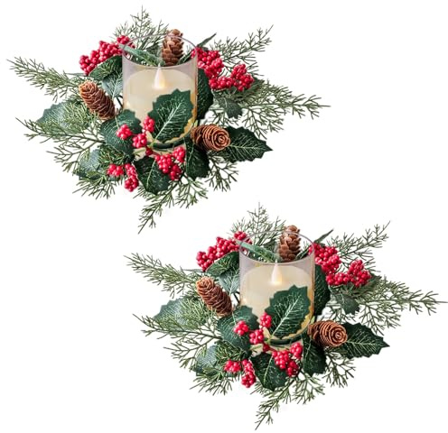 Adventskranz Kerzen Weihnachten Tischdeko, Weihnachtskranz Kerzenring Künstliche Kerzengirlande, Künstliche Weihnachtskranz Kerzenkranz für Stabkerzen, Weihnachten Tisch Dekoration (B)
