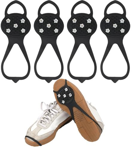 4 Stück Universelle rutschfeste Greifer Spikes für Schuhe, Schuh EIS Stollen 5 Zähne Eisstollen Eisschuh-Greifer EIS-Schnee-Griffe zum Wandern Klettern Eissport