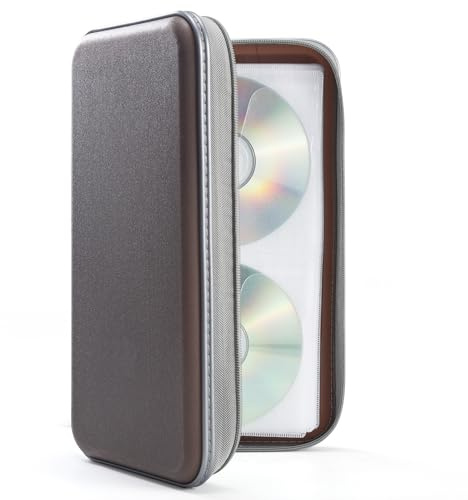 UENTIP 96 Capacity CD Case,Portable DVD Hard Plastic Case Holder CD Organizer Wallet Protective DVD Storage (coffee, 96)