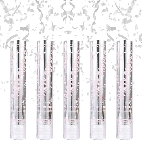 Rppiup 5pcs Confetti Cannons, 30cm Party Poppers, Large Wedding Confetti Cannon,6m Effect Height, Biodegradable Confetti for Party, Weddings, Anniversary, Graduation, New Year, Celebration(Sliver)