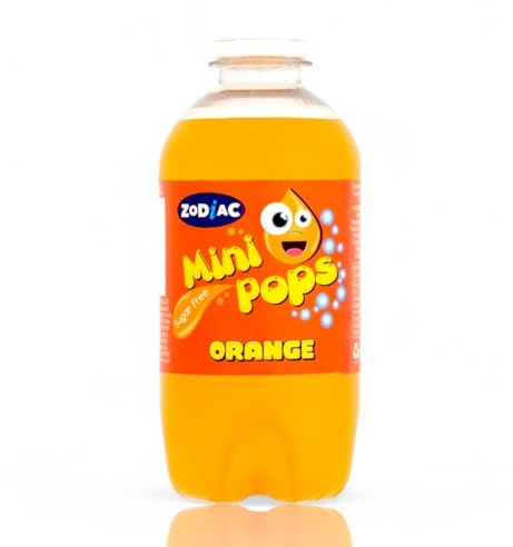 Mini Pop Assorted Flavoured Soft Drinks Sugar-Free 330ml each Bottles 24 or 12 Pack Cola, Lemonade, Dandelion & Burdock, Orange, RaspBerry, Bubble Gum (24 Bottles, Orange)