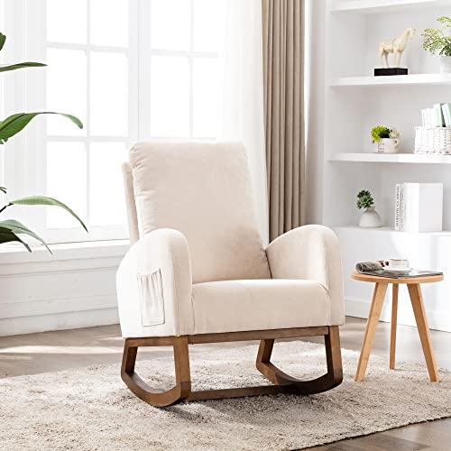 (Old SKU:W2845P227887) Mid-Century estilo moderno suave mecedora mecedora para habitación de los niños, silla mecedora acolchada de respaldo alto, balancín acento para sala de estar. Adecuado para