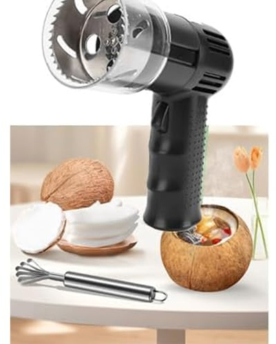 Lwuey Coconut Opener Electric, Usb Powered 20w Manual Opening Tool Cordless Removable Stainless Steel Blade With Grater Easy To Clean Crusher Home Commercial Use