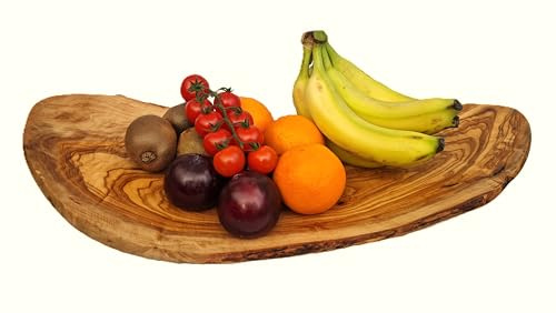 Cleminson Bol à fruits en bois d'olivier fabriqué à la main, planche de service incurvée en