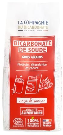 Bicarbonate Soude Gros Grains 3kg - COMPAGNIE DU BICARBONATE | Sachet Kraft, Qualité Alimentaire, Origine France, Nettoyage, Linge, Bricolage, Déodorant Maison, Certifié par ECOCERT