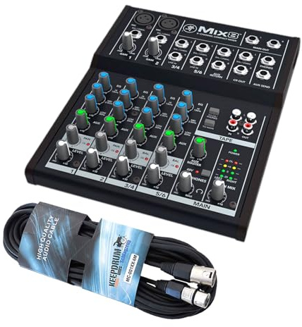 Mackie Mix8 kompakter 8-Kanal Analog-Mixer Mischpult mit keepdrum XLR-Kabel