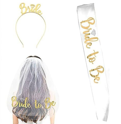 GGUFAY Bride to Be Schärpe und Schleier, JGA Deko für Junggesellenabschied Frauen, Frauen Junggesellinnenabschied Accessoires Weiß Braut JGA gold Stirnband Tiara, für Bachelorette Party