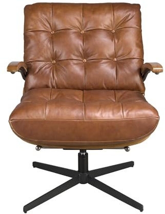 Angel CERDÁ – Drehbarer Sessel mit Armlehnen – Modernes Design – 70 x 91 x 85 cm – Bezogen mit Dunkelbraunem Leder, Struktur aus Natur-Nussbaum und Schwarzem Epoxid-Edelstahl