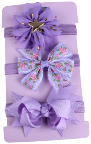 Wambere 3 stycken babypannband med rosett baby hårband baby flicka pannband elastisk turban hårsmycke mjuk rosett huvudbonad nyfödda babytillbehör fototillbehör, mörklila