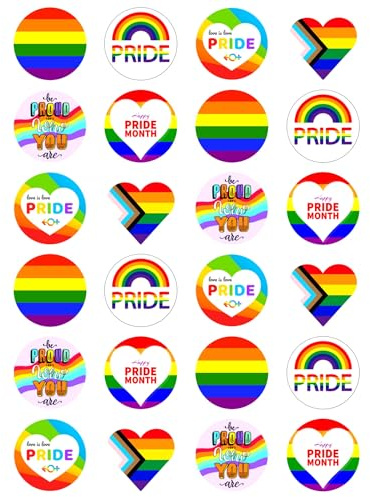 24 x Rainbow Pride Party Pack Edible Cupcake Toppers – Wafer Card or Icing – Gay Love Celebration Party Themed Birthday Decorations Perfect For Brownies Cookies Muffins & More! (Edible Wafer Card)