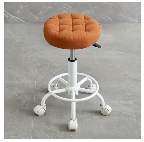 Tabouret Roulant Rond avec Repose-Pieds Tabouret Roulant réglable en Hauteur Tabouret Roulant à roulettes Tabouret pivotant à 360 ° avec Roues pour Studio, Magasin, Spa, A7