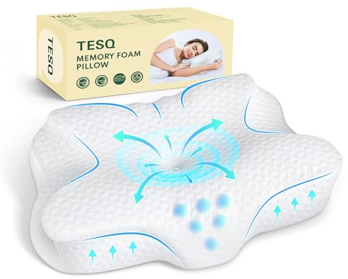 TESQ Oreiller Ergonomique Cervical 2 en 1 en Oreiller Memoire Forme,Confort Supérieur pour Dormeurs sur Le Côté et sur Le Dos,Hauteur Adjustable,Taie 100% Coton Lavable,60 x 40 x 9/12cm