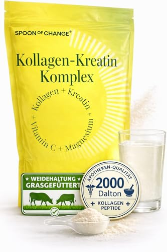 Kreatin-Kollagen Komplex mit Magnesium & Vitamin C - Laborgeprüft - 30 Tage | Hydrolysiertes Kollagen Peptide Typ I-III - Ohne Zucker & Zusätze - Geschmacksneutral - Glow, Power, Sport & Recovery