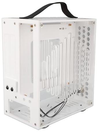 ASHATA Mini ITX PC Case, 23x20.5x12cm Caja de Computadora Acrílica Transparente para la Placa Base ITX con Diseño Hueco Abierto de 360 Grados, para Fuente de Alimentación Flex y Tarjeta (White)