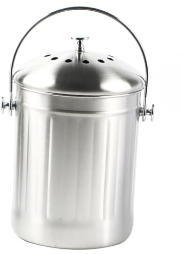 DECOMELODY Cubo de Basura Acero Inoxidable con Tapa y Asa Resistente para Compostaje Cocina Contenedor Grande para Residuos Orgánicos Compacto para Encimera y Uso Múltiple