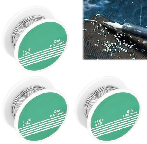 Solder Wire 3Pcs, 0.8mm Soldering Flux with Rosin Core Soldering Iron Excellent Activity Solder Wick Silver Solder Flux Low Melt for Electronic Electrical Soldering Components Repair and DIY(20g)