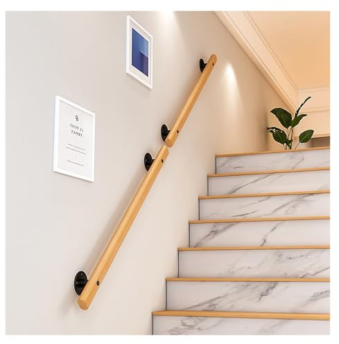 Handlauf Holz, Rutschfester Sicherheits-Treppenhandlauf Mit Schmiedeeisernen Halterungen, Seitenmontage Innen Treppengeländer Geländer Für Terrasse, Angenehme Haptik(Natural,120cm)