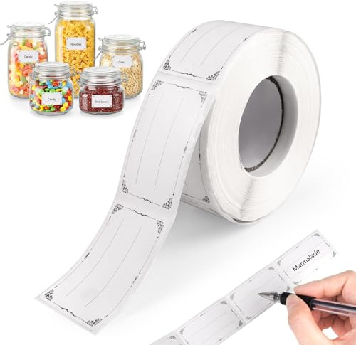 600 Pieces Self Adhesive Jar Labels, 30 x 50 mm Jam Jar Labels, Freezer Label Stickers, Waterproof Food Label Stickers with Easy-to-Write Surface for Kitchen, Freezer Food Containers & Bottles