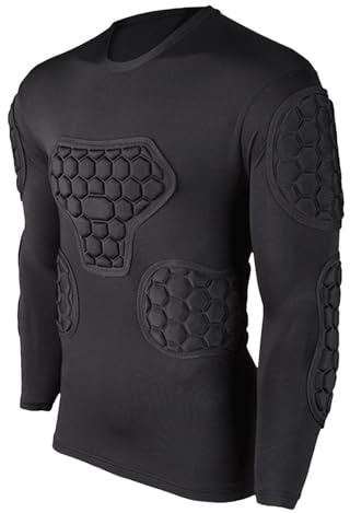 Maglia imbottita per spalle da calcio, maglia da portiere nera a maniche lunghe, protezione per petto, costole, gomiti e spalle per calcio, basket, paintball, hockey
