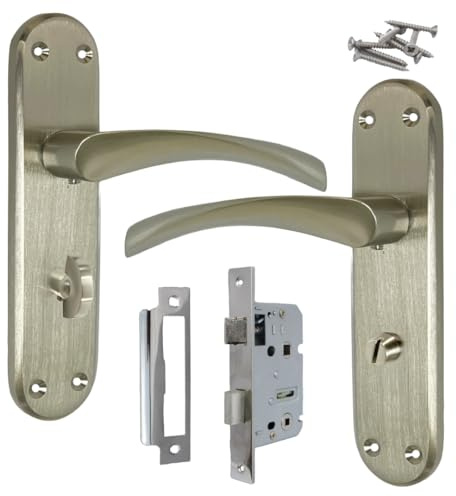 Betley Butterfly London Astrid Twist Door Handle Pack, Satin Nickel, Lever on Backplate Bathroom Lock Handles, 179mm x 40mm with Mortice Lock and Fixings