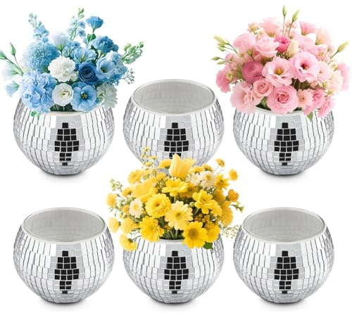 Prterver Glass Planter Party Decorations, 6 Pcs Mirror Disco Ball Vase for Wedding Table Centerpieces