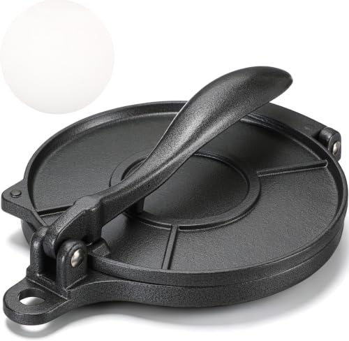 Teenyyou 10 Inch Cast Iron Tortilla Press with 200 Parchment Paper Sheets, Roti Maker Tortillera Pataconera, Heavy Duty Tortilla Maker for Taco Empanadas Quesadillas Pre-seasoned Flour