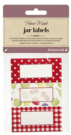 KitchenCraft Home Made Pacco da 30 Etichette Autoadesive per Vasetti di Marmellata, Tema Frutteto, 9 x 4.5 cm (3.5 x 2''), Rosso / Bianco