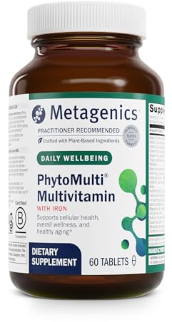 Metagenics PhytoMulti with Iron - Daily Multivitamin for Men & Women with Phytonutrients* - Methylfolate, Vitamins A‑K, Zinc & B6 - Iron Bisglycinate 18 mg - Non‑GMO, Gluten‑Free - 60 Tablets