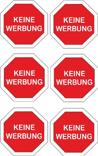 Hinweisetikett Keine Werbung Blattformat: 85 x 165 mm mit 6x 37x37 mm Stickern