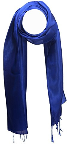YSS Seidenschal 1 A Qualität Made in Thailand Einfarbig (30x163cm, Blau)