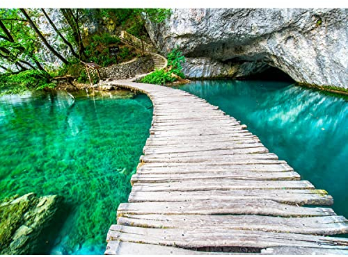 Runa Art Papel tapiz fotográfico agua puente 352 x 250 cm Lana Fondo De Pantalla XXL Moderna Decoración De Pared Sala Cuarto Oficina Salón gris verde 9009011a