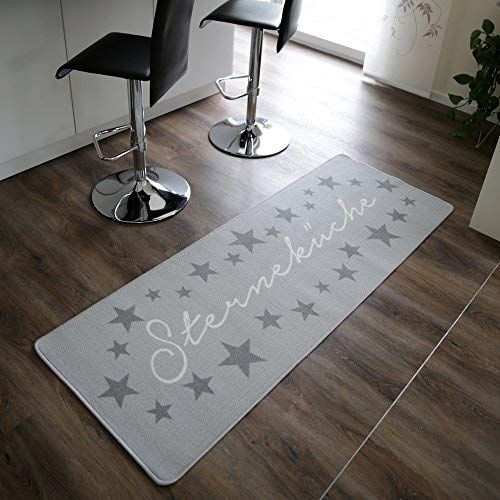 Küchenläufer Sterneküche hellgrau – 180 x 67 cm – Rutschhemmend, pflegeleicht & strapazierfähig – Teppichläufer für Küche, Flur – Fußbodenheizung geeignet- Küchenteppich
