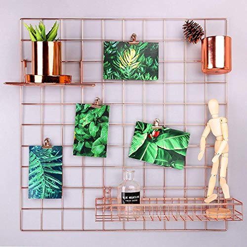 Rumcent Gitternetz-Wandplatte zur Darstellung von Fotos oder Anbringung von Notizen als Erinnerung, Farbe: Rosengold, dekorative Wandkunst, metall, rose gold, 23.6L x 23.6W