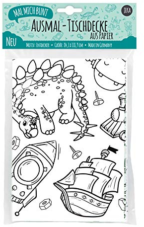 Papier-Tischdecke zum Ausmalen, Motiv Entdecker, Ausmalbilder Jungen, Ausmalen Dino, Kindergeburtstag Deko, bemalbare Tischdecke, Mal Mich Bunt