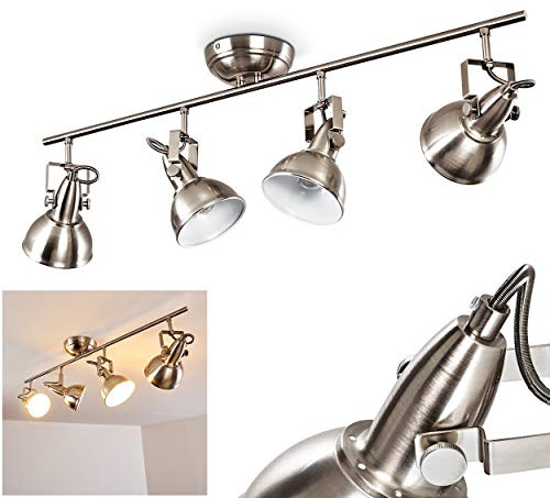 HOFSTEIN Deckenleuchte Tina, verstellbare Deckenlampe aus Metall in Nickel-matt/Weiß, moderne Leuchte im Industrial/Retro/Vintage-Design, 4 x E14, Wohnzimmer, Esszimmer, Schlafzimmer, Küche