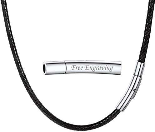 PROSTEEL 3mm Schwarze Kordelkette Halskette Herren Polyester Kustleder Kette mit personalisiertem Edelstahl Verschluss, Kettenlänge 41cm bis 76cm wählbar