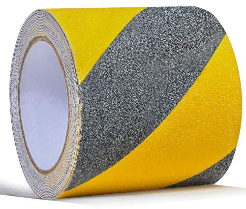 Cinta de Agarre de Seguridad Antideslizante de 10cm x 5m Escaleras, Antideslizante, Banda de Rodadura de Alta Tracción, Fuerte Agarre, Adhesivo Abrasivo, Cinta de Precaución de Peligro, Negro/Amarillo