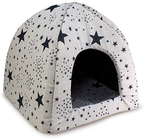 Arquivet Iglú Estrellas Negras para Perros y Gatos con cojín extraíble - 40x40x45cm - Cueva para Mascotas - Camita para Perritos - Cama para el Descanso de Perros y Gatos