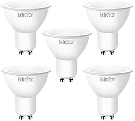 EXTRASTAR Lot de 5 ampoules LED GU10 8W (équivalent à 80W), Blanc Froid 6500 K 640 lumens, Ampoule led gu10 120° Larges Faisceaux，Lumière uniforme et douce, Non-Dimmable（Pack de 5）