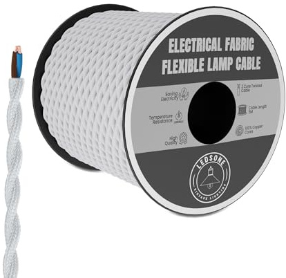LEDSone 5 Meters White Vintage Braided Cable 2 core Black Antique Twisted Woven Silk Lighting Cable Flexible Fabric Wire, DIY Electrical Cord 0.75mm (White)