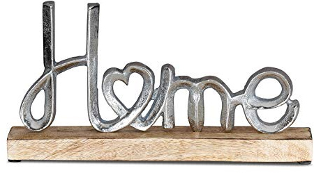 levandeo Aufsteller Mango Schriftzug Home H11cm Metall Holz Deko Mangoholz Tischdeko Wohndekoration