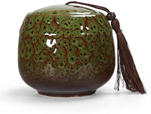 ZKHD Ceramics Food Storage Jar Vintage Chinese Style Sealed Tea Caddy Storage Jars with Lid Tassel Spice Canister Home Kitchen Dining Decoration,Green