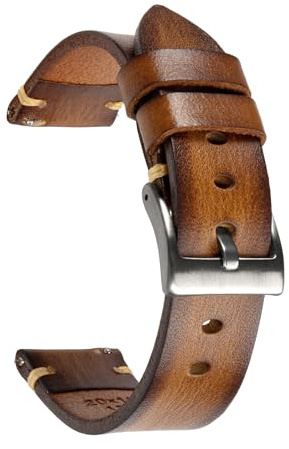 Berfine Retro handgjort klockband, snabbfrigörande vintage läder klockarmband utbyte, val av bredd – 18 mm 20 mm 22 mm 24 mm eller 26 mm, 20mm, Läder Rostfritt stål,
