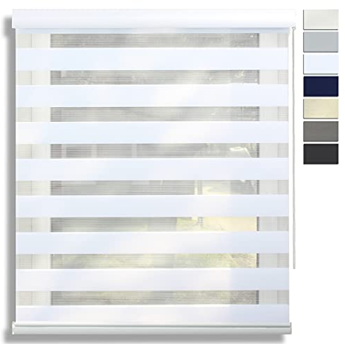 EFIXS Doppelrollo mit Kassette Montage Wand/Decke mit Bohren Breiten: 40-220, Höhe: bis 240 Hier: BxH (40 x 130) cm (Weiss) Premium Duorollo, oder ohne Bohren mit Klemmhalter am PVC-Fenster