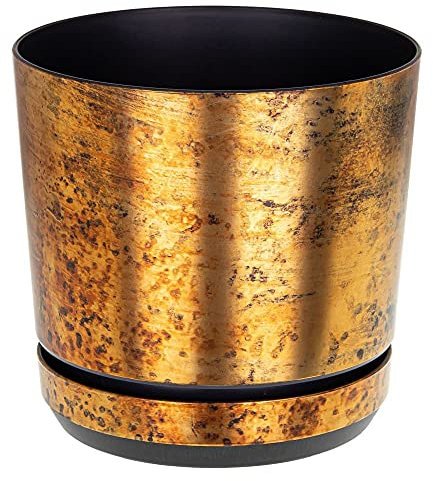 KORAD Rust effect plastic round indoor flowerpot with saucer and drainage holes small (height: 21 cm)