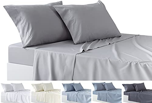 Todocama – Juego de Sábanas de 4 Piezas – Sábana Bajera Ajustable – Encimera - Dos Fundas de Almohada de 50x80cm. (Cama 150-150x190/200 cm, Gris Claro)