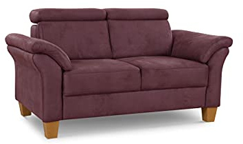 Cavadore 2-Sitzer-Sofa Ammerland / 2er-Couch im Landhausstil mit Federkern + verstellbaren Kopfstützen / 156 x 84 x 93 / Wildlederoptik, Rot