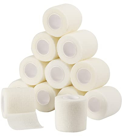 12 Rotoli Benda Elastica Coesiva 5cm x 4,5m, Bendaggio Adesiva Coesiva Nastro Bendaggio Sportivo Non Tessuto Autoadesivo Benda Salvapelle Fasciature per Mani, Piedi, Ginocchia, Braccia (bianca)